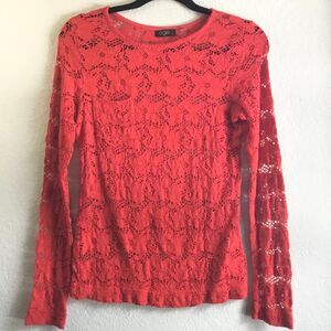 Red flower crochet style long sleeve cover up top layerlook soft stretchy S